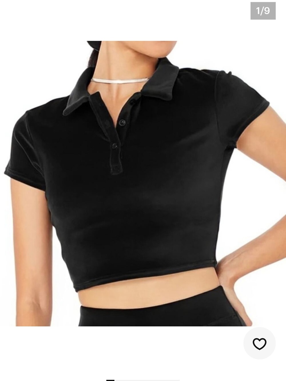 ALO Yoga Black Cropped Polo Top